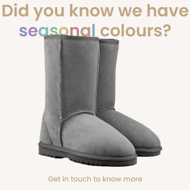 Kid's classic mid ugg boot in suede, variety of seasonal colours, front side view. #color_seasonal