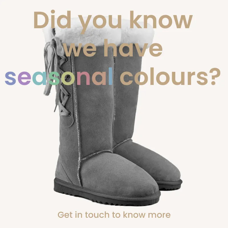 Men's long lace-up ugg boot in a variety of seasonal colours and soft suede finish, front side view. #color_seasonal