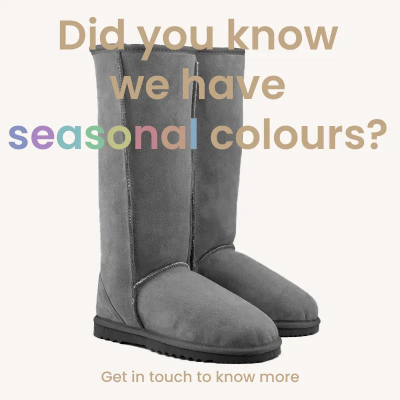 Long ugg boot in a variety of seasonal colours and soft suede finish, front side view. #color_seasonal
