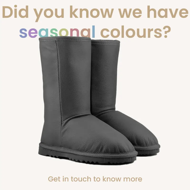 Classic mid ugg boots in genuine leather finish, seasonal colours available, front side view. #color_seasonal