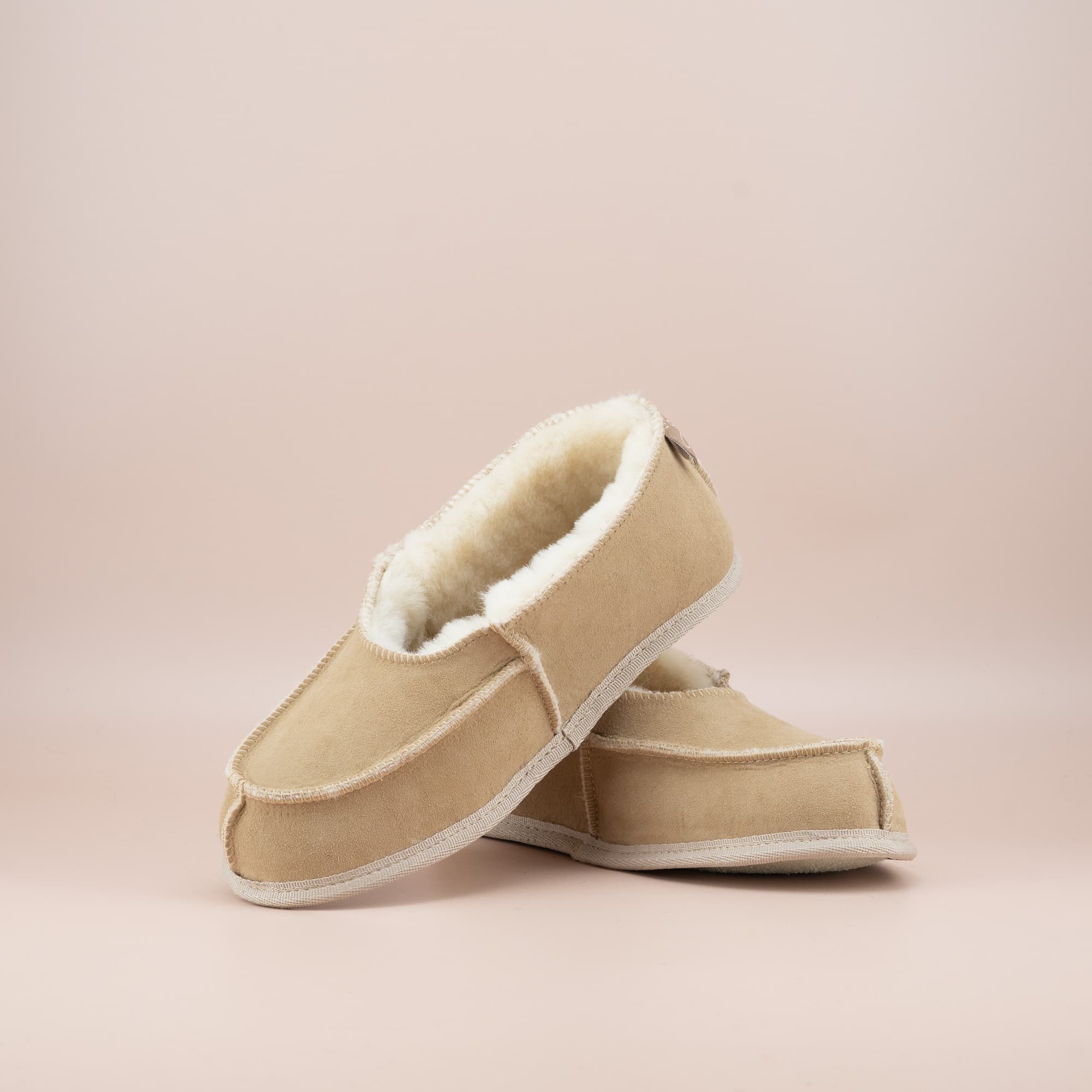  Ugg Moccasins in Sand sheepskin and organic wool inside Front view