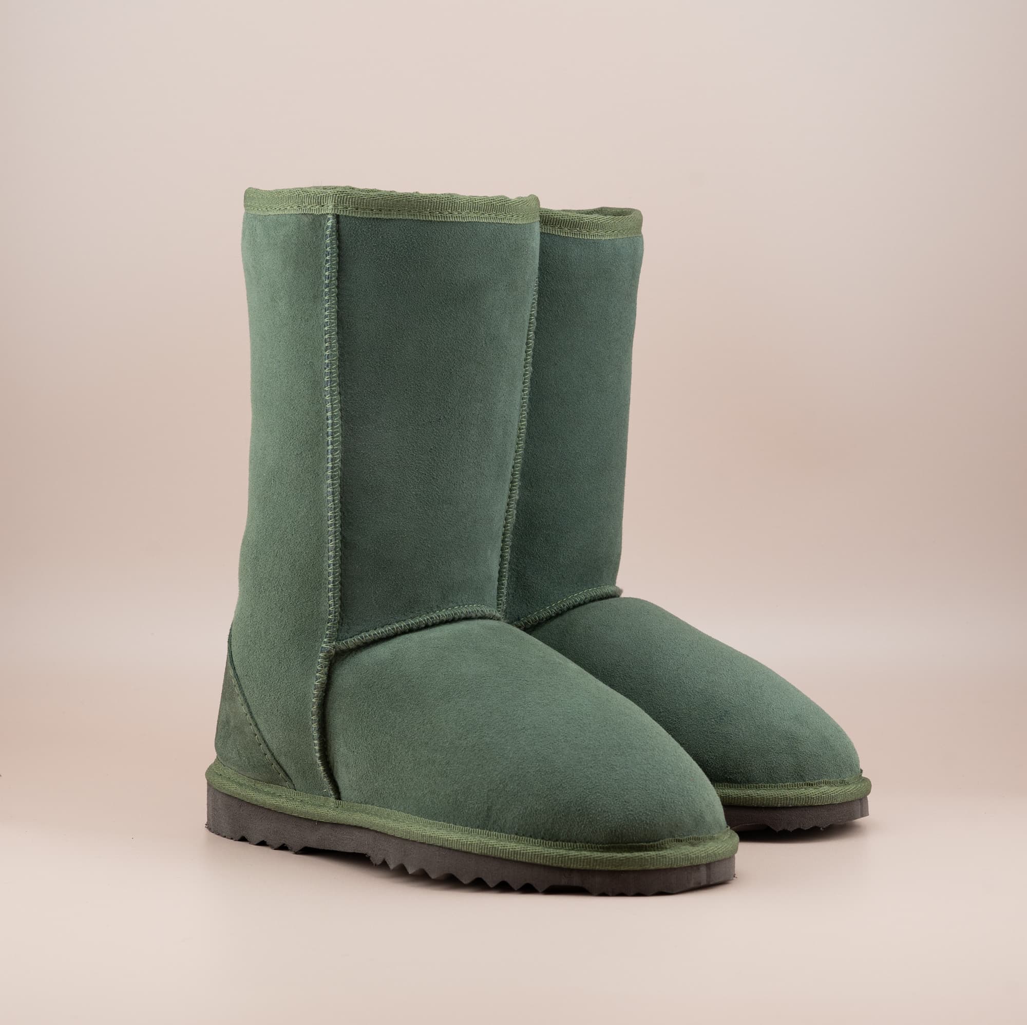 Men's mid ugg boot in color olive and soft suede finish, front side view. #color_olive