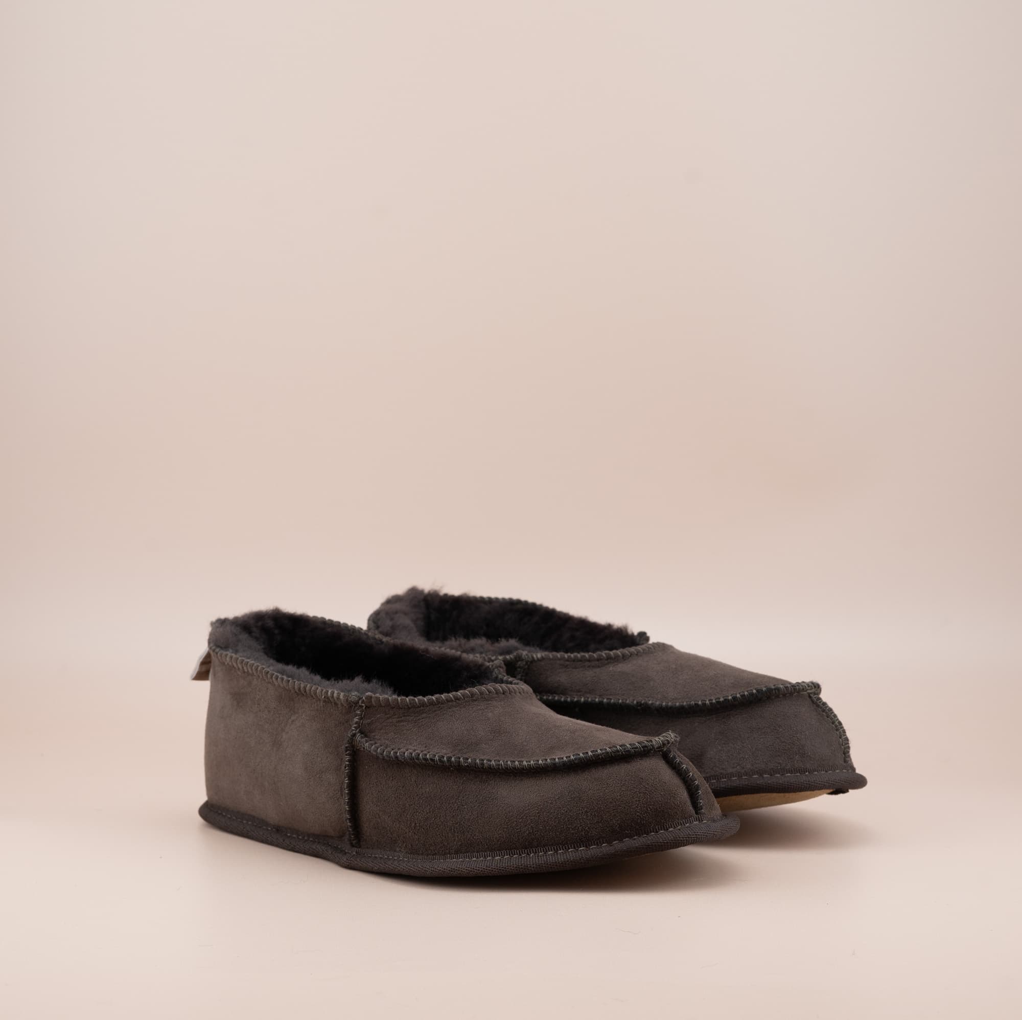 Men's ugg moccasins with a suede finish in chocolate, side view. #color_chocolate