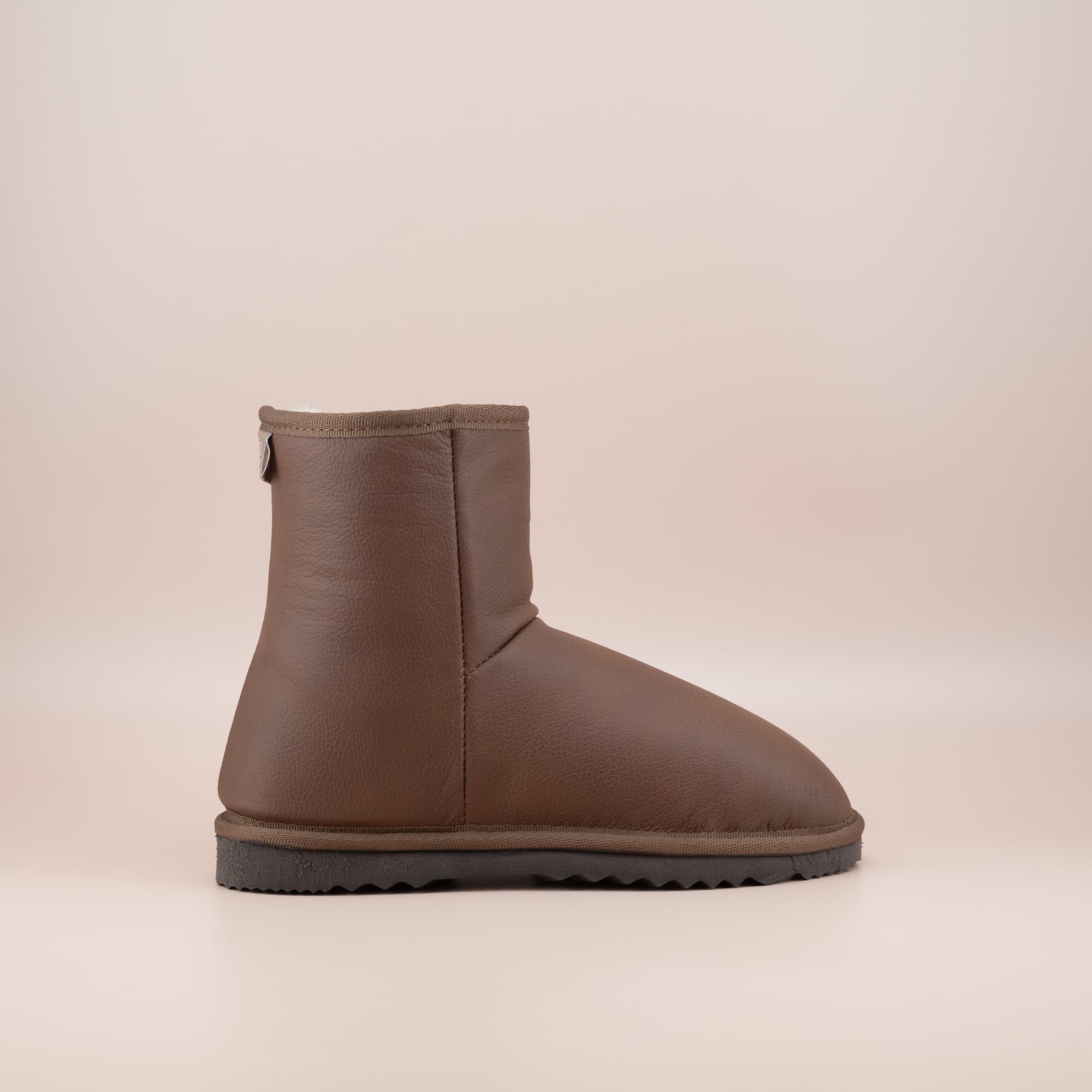 Women's classic short ugg boots in tan leather, side view. #color_leather tan